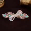 Elegant rhinestone bow hair clip, rose gold alloy spring hairpin for women and girls. - Streamer Colorful