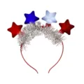 Nahaufnahme des beleuchteten Stern-Haarreifs mit Lametta-Besatz für patriotische Feste. - Roter Stern Haarreif (Silber Lametta)
