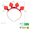 Vista detallada de diadema con luces LED de corazón rojo con dimensiones y peso de 44.6g. - Diadema Corazón