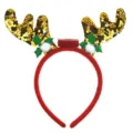 Serre-tête bois de renne à paillettes clignotant avec lumières, idéal pour Noël. - Or