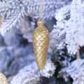Gouden glitter kerst dennenappel boom hangende ornament vakantie feestdecoratie 8.5cm - Champagne Goud Eikel