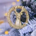 Doré scintillant tête de renne décoration de sapin de Noël couronne pendentif 9cm - Élan Or Champagne