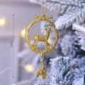 Ornement suspendu de sapin de Noel cerf paillettes d'or couronne deco festive 12cm - Élan Doré