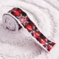 Rot-schwarzes Weihnachtskandelsband mit weißen Schneeflocken und Plüschkante für Baumdekoration. - Plüsch Rot-Schwarz Karo Schneeflocke / 2m