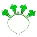 Green LED light up shamrock headband for St. Patrick's Day party costume flashing hair hoop. - Green