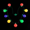 Detailed view of the colorful LED light bulb glowing necklace, perfect for holiday parties. - 9-Light Flat Ball Necklace