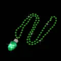 Green lightbulb pendant necklace detail shot, glowing LED bulb with green beaded chain. - Green Light Bulb Necklaces