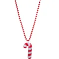 Christmas red bead necklace with candy cane pendant, festive LED glowing holiday party jewelry. - Red Cane Necklace / Red