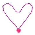 Pink beaded necklace featuring a glowing LED heart pendant, ideal for parties and gifts. - Pink
