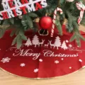 Jupe de sapin de Noel en tissu rouge avec cerfs et arbres blancs deco de fete maison accessoire - Sapin de Noël Rouge Diamètre 98cm