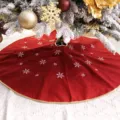 Jupe de sapin de Noel rouge avec broderie de flocons blancs et bordure doree de fete - Grand Flocon Rouge Diamètre 120cm
