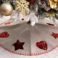 Jupe de sapin de Noel feutre gris avec etoile coeur sequins decoration de fete maison - Beige