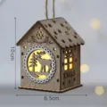 Wooden Christmas LED hanging house pendant ornament with deer and tree hollow design. - White House - Reindeer