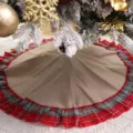 Jupe de sapin de Noël en toile de jute avec bord à volants écossais rouges pour fête. - Carreaux Rouges