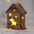 Wooden Christmas Glowing House Pendant, LED Lights Mini Wooden Cabin Ornament, Natural Finish - Natural Color Reindeer