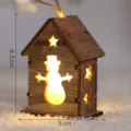 Christmas luminous wooden house pendant, festive tree hanging decoration with warm LED light. - Natural Snowman