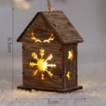 Christmas wooden glowing house ornament LED hanging pendant holiday party tree decoration - Natural Snowflake