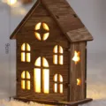 Christmas wooden luminous house decoration, warm LED light desktop ornament for holiday party. - Natural Color Windowpane