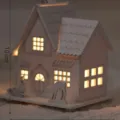 Christmas glowing wooden house ornament, LED light holiday decor variant white wooden design. - Medium White House - Deer