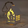 Christmas wooden hanging glowing house ornament with snowman design 7x6cm holiday decor - Small White House - Snowman