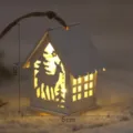Christmas glowing wooden house pendant with warm LED light for Christmas tree decor item. - Small White House - Reindeer