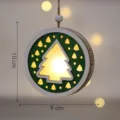 Wooden Christmas tree hanging ornament with warm LED light, festive holiday decor, 10x9cm. - Green Christmas Tree