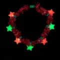 Christmas light up tinsel necklace with red and green LED stars for holiday party decor - Fuzzy 7-Light Star Necklace