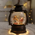Vintage bronze Christmas snow globe lantern with santa reindeer decorative light for holiday decor - Gold Wind Lantern