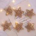 Natural Rattan Woven Star Hanging Ornament Christmas Tree Wall Decor with Fairy Lights - Rattan Woven Pentagram / 6cm 6 Pieces / Natural Wood Color
