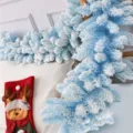 Blauwe geflokte kerstslinger kunstmatige sneeuw dennenrattan feestdecoratie - 180x35cm Sneeuwguirlande / Meerblauw