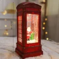 Christmas red telephone booth snow globe lantern with LED light and Santa Claus decor - Telephone Booth Santa