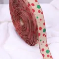 Weihnachts Juteband Rolle, rot grüne Glitzer Punkte drahtverstärkte Stoffband für Feiertag. - Rot-Grüne Punkte / 2m