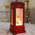 Christmas snow globe lantern red telephone booth snowman LED night light festive holiday decor - Telephone Booth Snowman