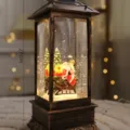 Vintage Christmas snow globe lantern with Santa Claus and glowing light for home decoration - Large Gold Santa