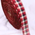 Weihnachts kariertes Band Rolle rot und schwarz Karo für festliche Geschenke Dekoration. - Rot-Schwarz-Weißes Karomuster / 2m