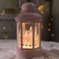 Pink Christmas snow globe lantern decoration with cute deer and warm LED lights inside. - Pink Round Hexagonal Wind Lantern