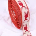 Rotes Weihnachts-Rentier Stoffband Rolle für Geschenkverpackung, Festtagsdeko, Basteln. - Rotes Rentier / 2m