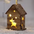 Wooden Christmas tree hanging ornament, mini lighted house pendant for holiday party decor. - Natural Color Reindeer