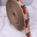 Weihnachts Juteband Rolle mit rotem Auto und Tannenbaum Motiv für die Geschenkverpackung. - Khaki Auto / 2m