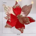 Weihnachtliche künstliche Blumen Zweig Glitzer Poinsettia florale Heimdekoration 25cm - Goldrot Stil B