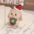 Niedliche Weihnachts-Harz-Kaninchen-Figur Feiertags-Desktop-Ornament mit Weihnachtsmütze Kranz - Weihnachts-Hase
