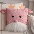 Niedliches Weihnachts Rentier Kissen, rosa Plüschkissen mit Geweih und weißem Bart Deko - Rosa Rentier