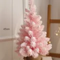 Roze beflokte kerstboom tafeldecoratie 45cm kleine kunstkerstboom met jute zak base - Besneeuwde boom, 45 cm / Kersenbloesem Roze