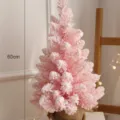 Roze geflockte kerstboom 60cm tafeldecoratie met rustieke jute basis voor winter feestdag. - Besneeuwde boom, 60 cm / Kersenbloesem Roze