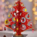 Wooden Christmas tree desktop decoration with hanging ornaments holiday festive gift party decor - L / Red