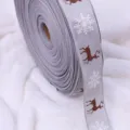 Nastro natalizio in tessuto grigio con fiocchi di neve e renne per decorazioni regalo - Confezione da 2 Metri / Renna Fiocco di Neve Grigio