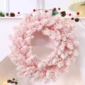 Roze Kerstkrans Beflockte Slinger Vakantie Boom Hangende Decoratie Feest Rekwisiet - 30cm Sneeuwkrans / Kersenbloesem Roze