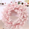 Roze geflokte kerstkrans voor feestelijke huisdecoratie, kunstmatige grenzen krans - 40CM Sneeuwkrans / Kersenbloesem Roze