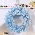 Blauwe bevroren kerstkrans Kunstsneeuw dennenkrans vakantie huisdecoratie ornament - 30cm Sneeuwkrans / Meerblauw