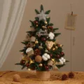 Mini artificial noble fir Christmas tree tabletop decor with DIY ornaments and lights 60cm - Coffee Cotton 60cm